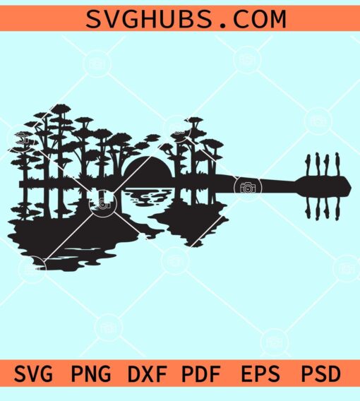 Guitar Woodland and Its Reflection SVG