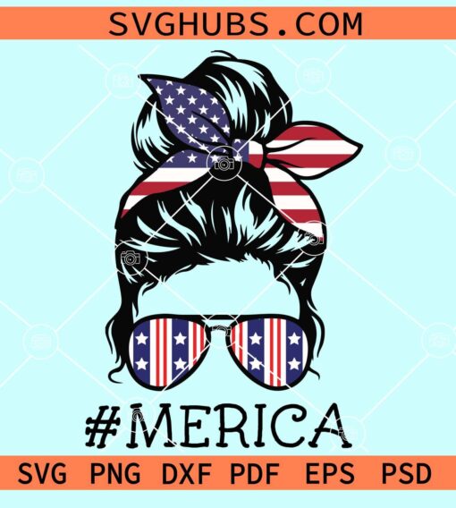 Messy bun American flag svg