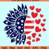 Patriotic sunflower with love hearts svg