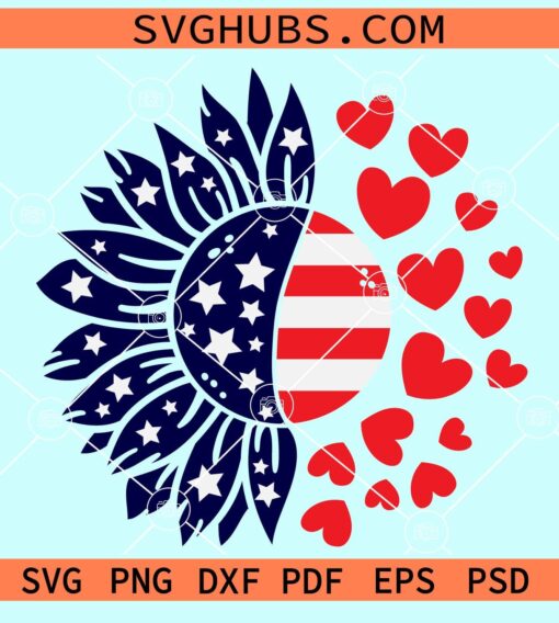 Patriotic sunflower with love hearts svg