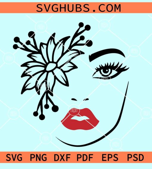 Pretty woman face with flowers SVG