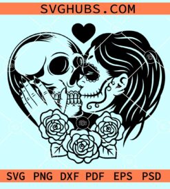 Skull couple kissing svg