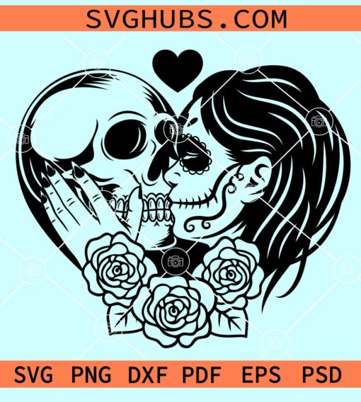 Skull couple kissing svg