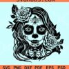 Sugar skull girl face with flowers svg