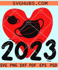 2023 Valentines heart with medical mask svg