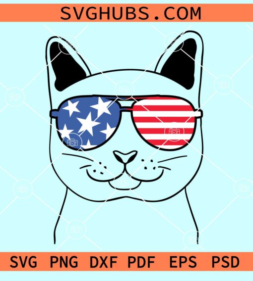 4th of July cat with sunglasses svg