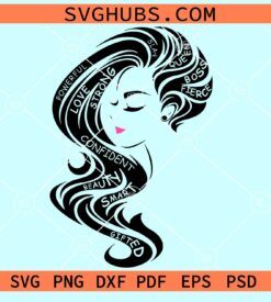Black woman with long curly hair svg