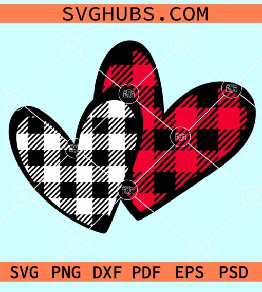 Buffalo plaid valentine hearts svg