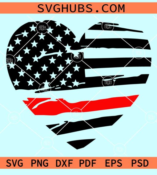 Distressed American heart red line flag svg
