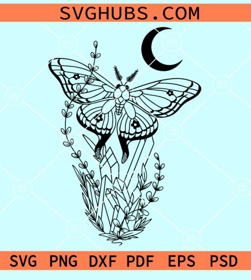Floral crystal butterfly with moon svg