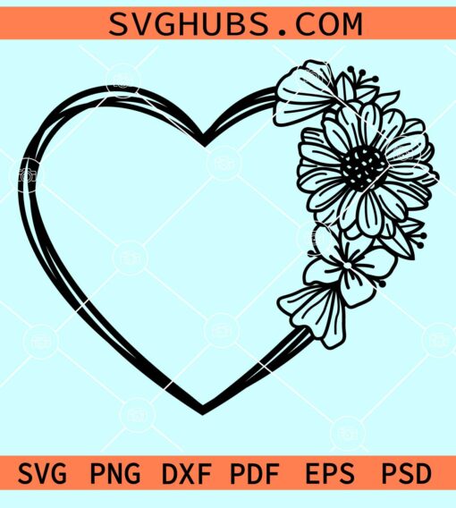 Floral double heart frame svg