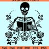 Floral skeleton holding a book svg