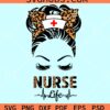 Leopard print nurse life messy bun svg