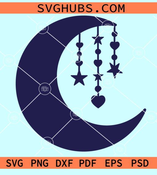 Moon with hanging stars svg