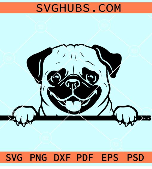 Peeking pug dog svg, pug dog breed svg, pug mom svg