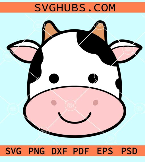 Cartoon cow face svg, cute cow face svg, boy girl cow face svg