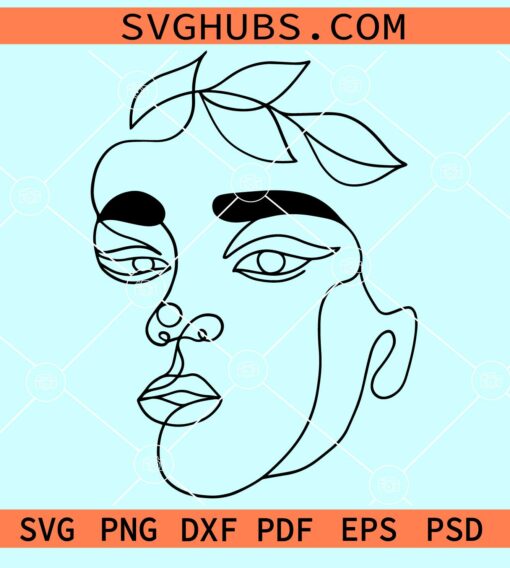 Floral woman face line art design svg