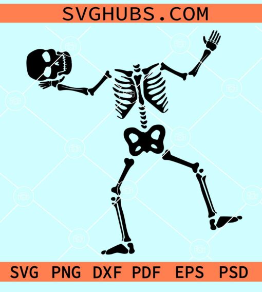 Halloween skeleton holding skull svg