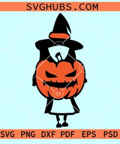 Halloween witch with pumpkin face svg