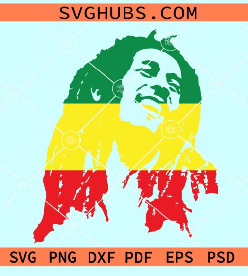 Bob Marley color SVG, Bob Marley svg, one love svg, Rastafarian svg, Jamaica svg