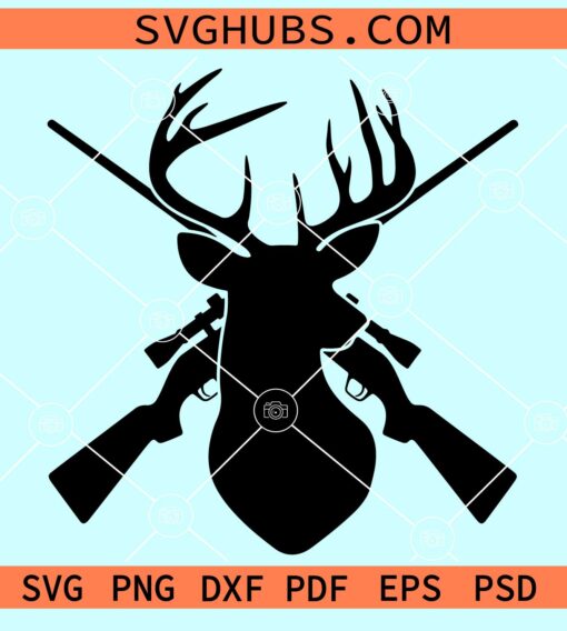 Deer head and riffles SVG, deer hunting svg, deer crossed riffles svg