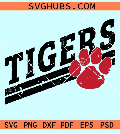 Distressed Tigers svg, Tigers grunge svg, Tigers SVG, Tigers football SVG, Tigers football paw svg