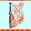 Tigers football half face svg, split Tigers logo svg, Tigers football svg, Tiger head football svg