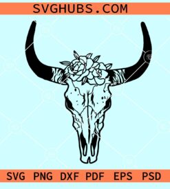 Bull Skull with flowers SVG