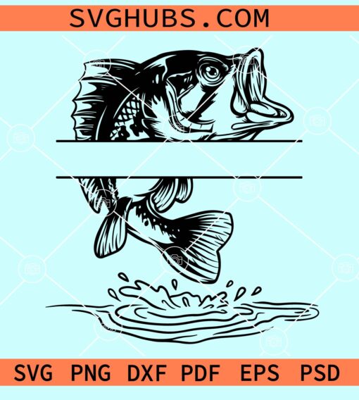 Fish split name frame SVG, Fisherman Name Frame Svg, Fishing Monogram svg