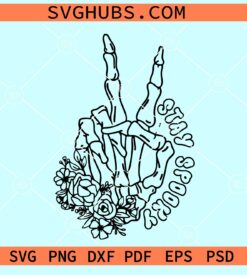 Stay spooky floral skeleton SVG, Stay spooky Halloween svg, retro wavy letters svg