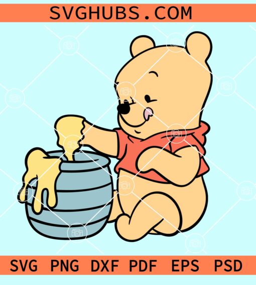 Winnie the pooh baby SVG, Baby Pooh eating honey svg, Winnie The Pooh SVG