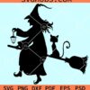 Witch and cat riding broomstick svg