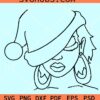Woman with Santa Hat svg, Afro woman line art svg, Black queen line art svg