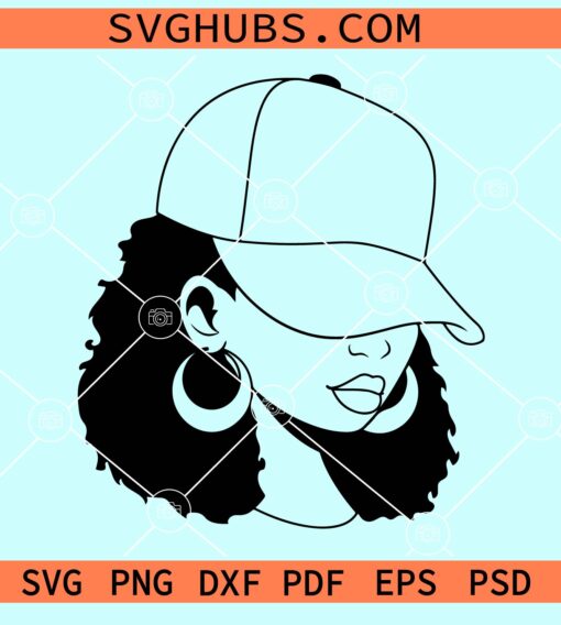 African American cap SVG, black woman with baseball cap svg, Afro Smirk Cap svg