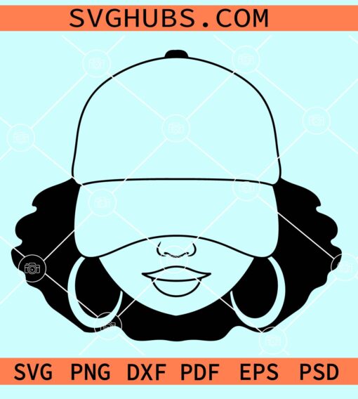 Afro Woman Cap Low SVG, African American Hat Low Woman SVG Silhouette, Black Girl SVG