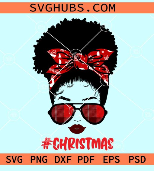 Afro woman Christmas bandana svg, Afro woman Christmas svg, afro hair Christmas svg