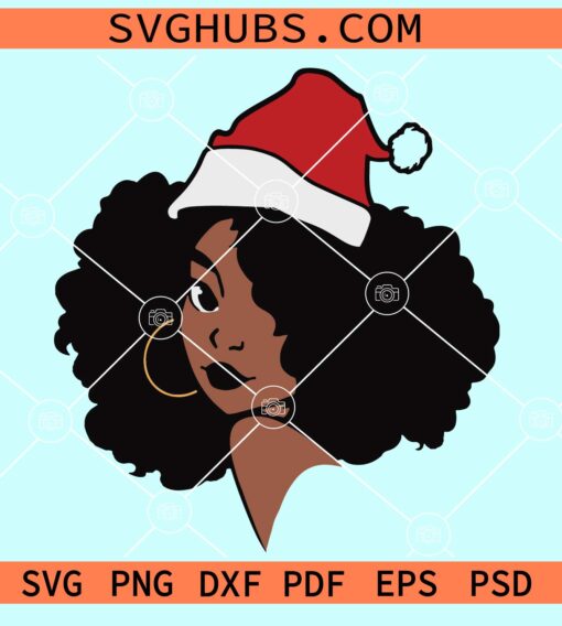 Afro woman with Santa hat SVG