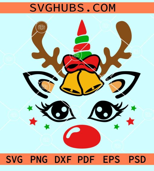 Christmas reindeer SVG, Reindeer Unicorn Face Svg, Rudolph reindeer cut file