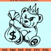 Gangster Bear Svg, Teddy bear with money bag svg, gangster teddy bear svg