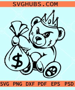 Gangster Bear Svg, Teddy bear with money bag svg, gangster teddy bear svg