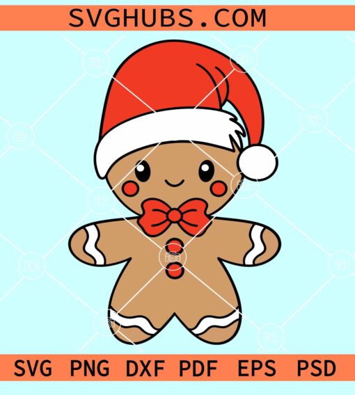 Gingerbread man with Santa hat SVG, Gingerbread man SVG