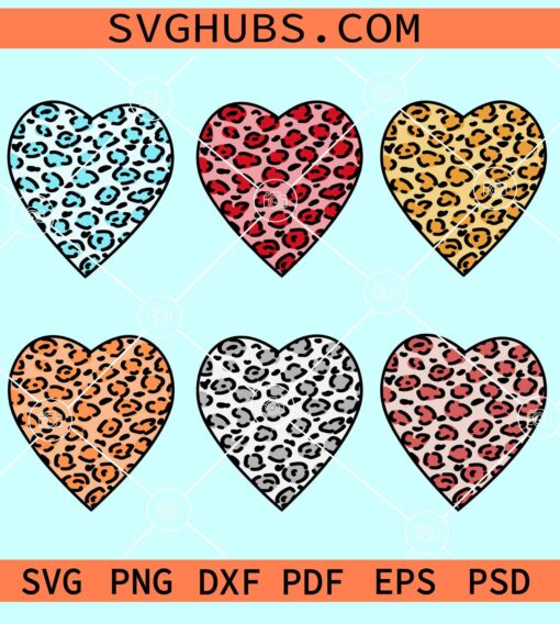 Leopard print heart SVG bundle, Leopard Heart Print Svg