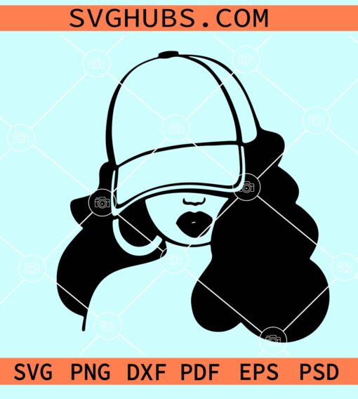 Melanin woman with baseball cap SVG, woman baseball cap svg, Afro woman svg