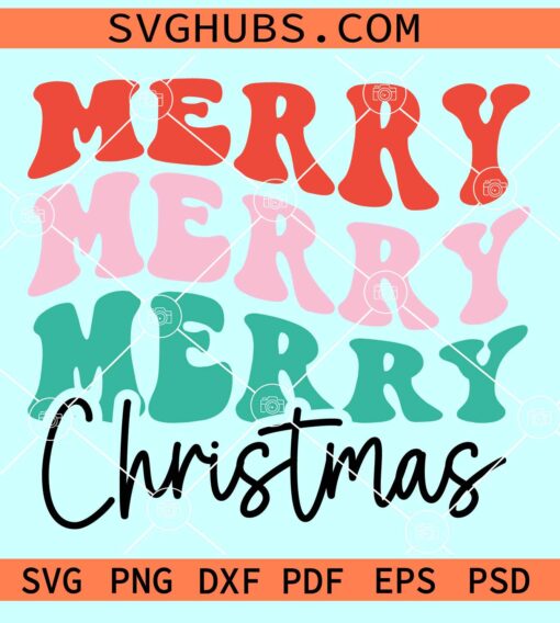 Merry Christmas wavy letters SVG, Christmas retro svg, groovy Christmas svg