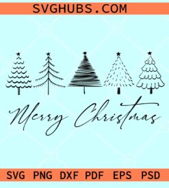 Merry Christmas with Tree SVG, Christmas trees svg, cut file