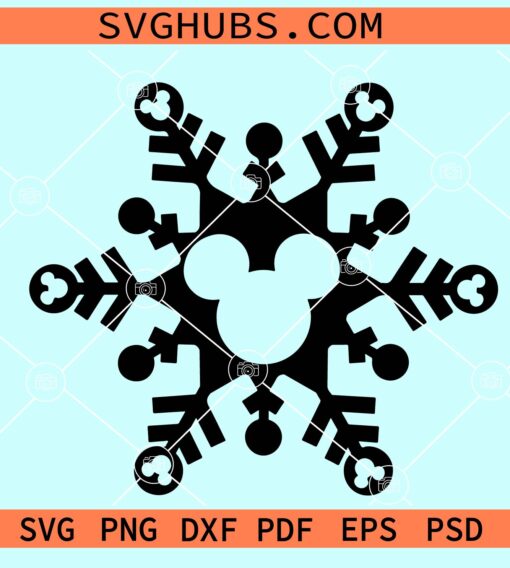 Mickey Mouse Snowflake SVG, Mickey and Minnie Snowflakes svg, Black Snowflake SVG