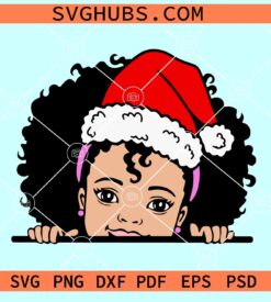 Peekaboo Girl Christmas Svg, Peekaboo Santa hat SVG, Afro Girl Christmas Svg