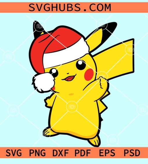 Pokemon Christmas SVG, Pokemon with Santa hat svg, Pikachu Christmas SVG