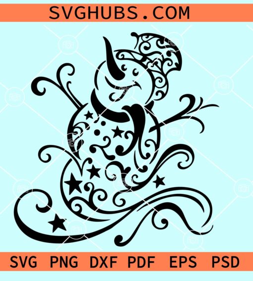 Swirly Snowman SVG, Christmas snowman svg, Snowman Shirt Svg, Pretty Snowman SVG