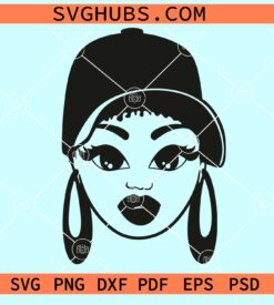 Woman face with cap SVG, Afro Woman Cap Low Svg, Black woman with a cap svg